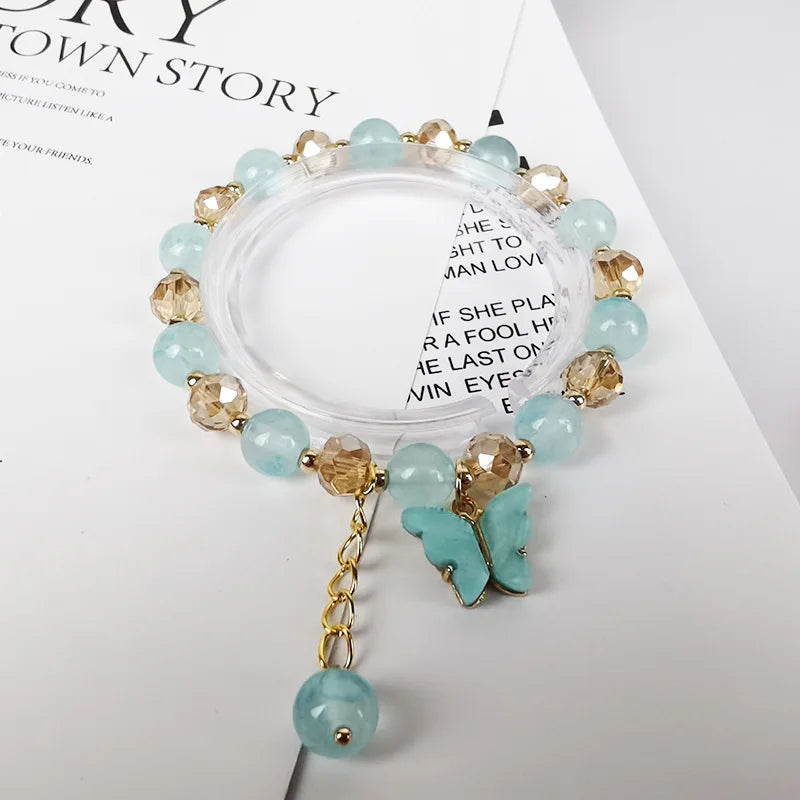 2022 New Style Summer Butterfly Bracelet  Minimalist Fashion  Jade Crystal Bead Bracelet for Girl Charm Jewelry