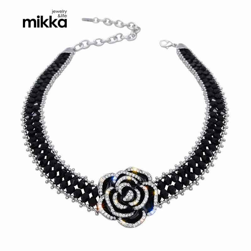 Luxury Black Rose Alloy Crystal Necklace Elegant Fashionable Elegant Choker Design Jewelry