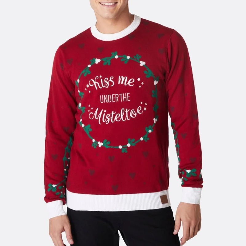 Custom Your Own Knit Sweater Personalized Unisex Family Funny Holiday Mistletoe Christmas Sweater for Winter