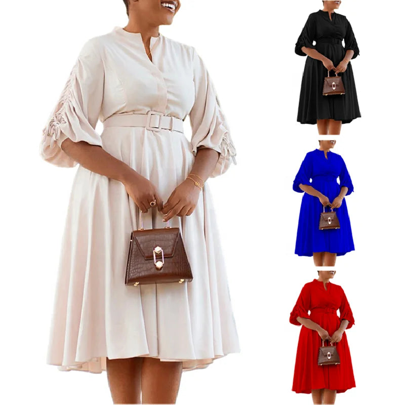 D3251 Latest Design Autumn Ladies Office Dresses Women Casual A-line Pleated Dress Elegant African Dresses for Women Clothing