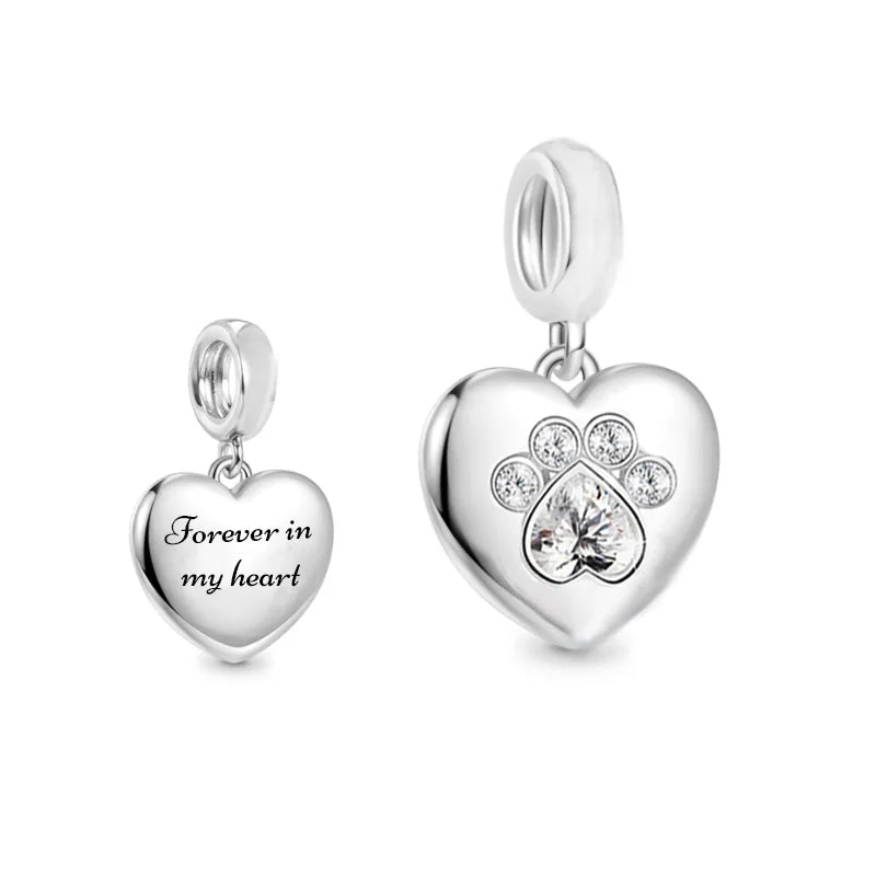 Fit Original Brand Bracelet 925 Sterling Silver Forever in My Heart Dog Paw Bead Charm for Women Jewelry Making Gift 2023