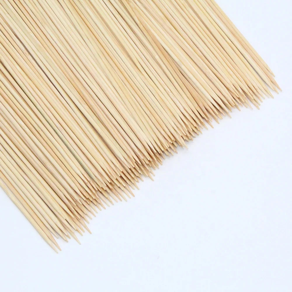Food Grade 25cm 4mm Bamboo Skewers BBQ Tools Kit Over 12 Pieces Heat Resistant Non-Stick Long Handle Charcoal Outdoor Camping