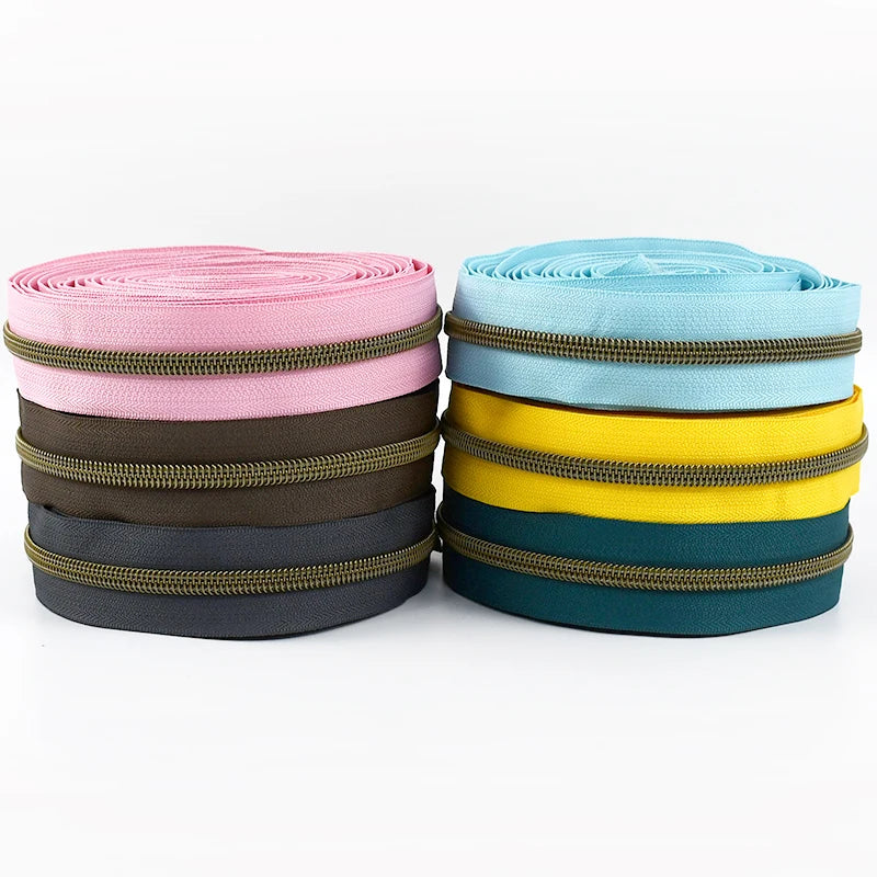 Deepeel KY379 5# DIY High-Quality Zipper Tapes Accessories Colourful Bronze Teeth Nylon Zippers Roll for Sale
