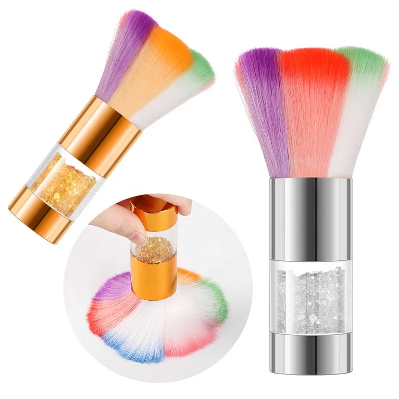 1 Pcs Rainbow Nail Art Dust Brush Soft Glitter Powder Remover Pen Acrylic Rhinestones Handle Nail Brushes Cleaner Remover Brush