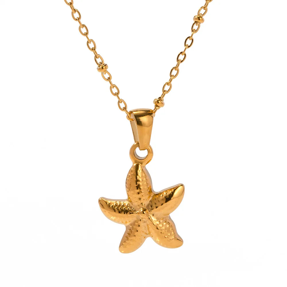 Beach Elegance 18K PVD Gold Plated Starfish Pendant Necklace Stainless Steel Sea Star Charm for Summer Days