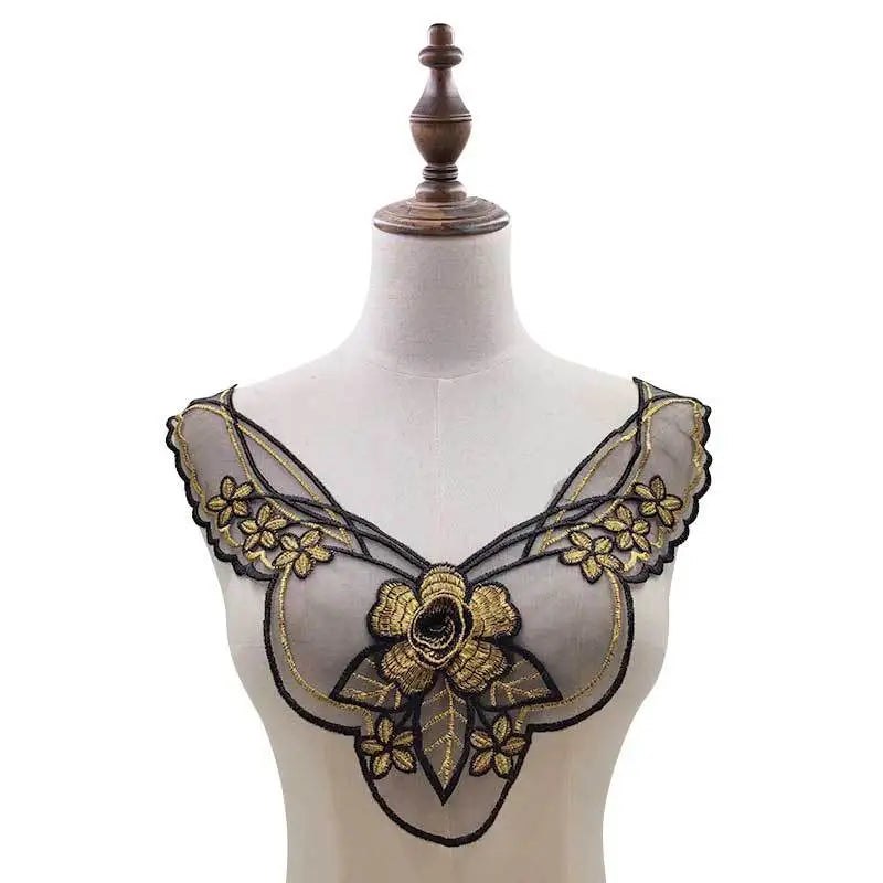 Lace Collar Applique Sewing on Patches Large Floral Embroidered Lace Neckline
