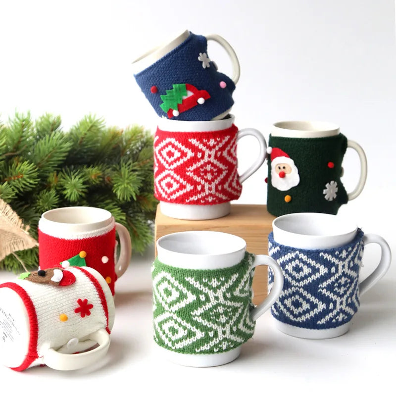 Y-Z Customizable Crochet Coffee Cup Cozy for Tea or Coffee Mugs Elegant Sweater Mug Cover for Giveaways