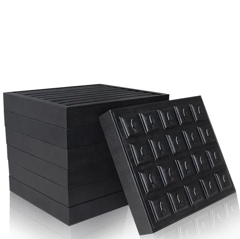 Pu Black Belly and Gold Leather Jewel Commercial Ear Ring Jewelry Display Stand Tray Holder Diamond for Jewelry