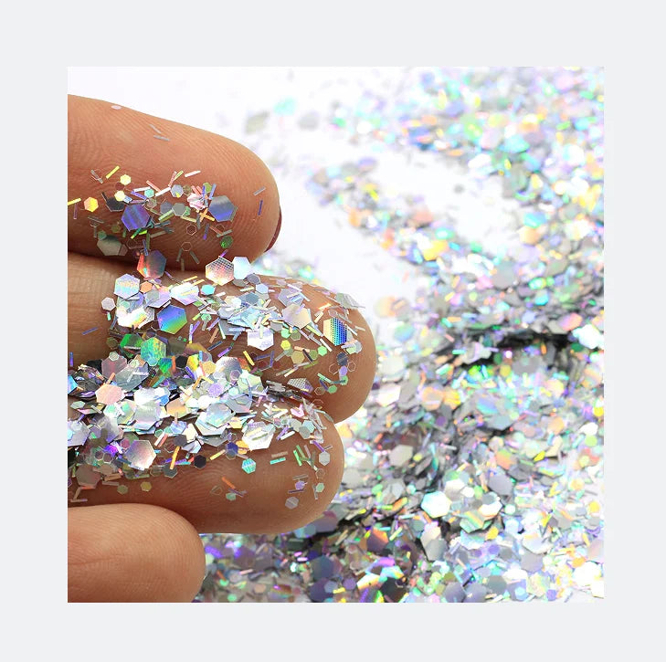 3mm Holographic Mixed Hexagon Shape Chunky Nail Glitter Sequins Bulk Laser Flakes Slices Manicure Nails Art Decoration MegaBDM