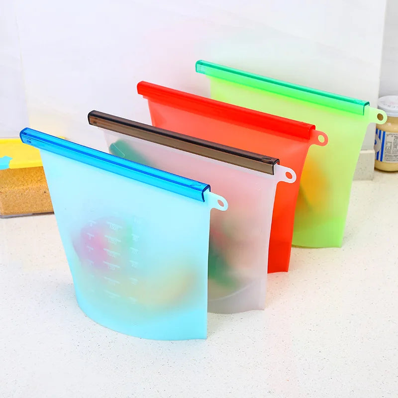100% Silicone Food Storage Bag Reusable Food Container for Cooking Store Freeze Leakproof Dishwasher-Safe Eco-friendly Non-Toxic