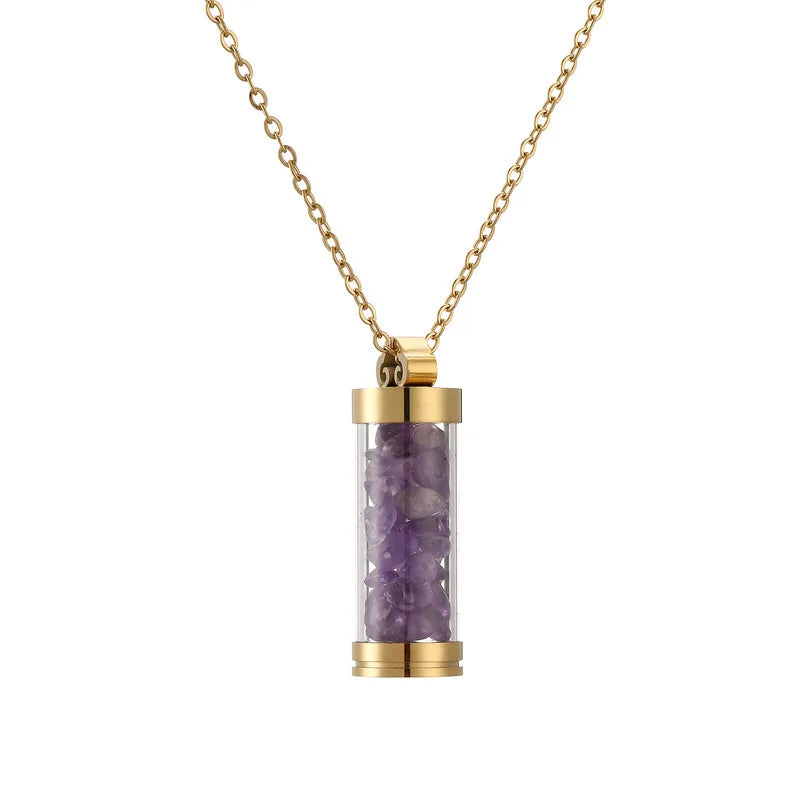 Perfume Necklace Glass Bottle Pendant Fashion Stainless Steel Chain Crystal Stone Necklaces for Women Necklaces for Women
