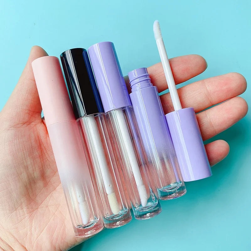 LZ Pack Stock 100pcs Factory Price 3.5ml Custom Logo Mini Lipgloss Tube Black Purple Pink Lip Gloss Tubes With Box and Logo