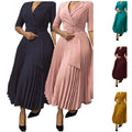 D3291 Trendy Autumn Office Lady Dresses Women Casual Elegant Suit Collar Half Sleeve Pleated African Career Dresses for Women