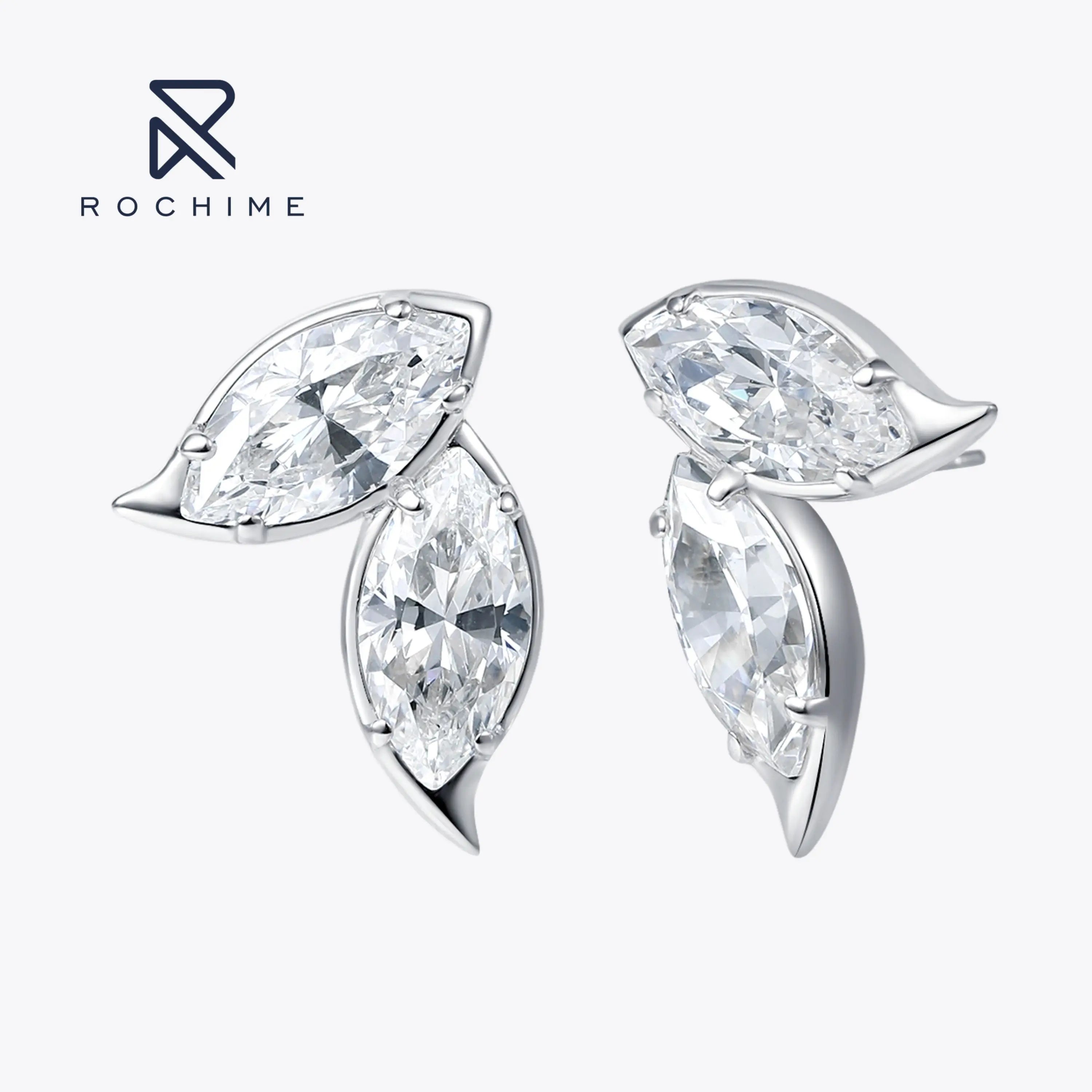 Rochime Marquise Cut Diamond Stud Earrings 925 Sterling Silver Rhodium Plated 5a Zircon Jewelry for Women