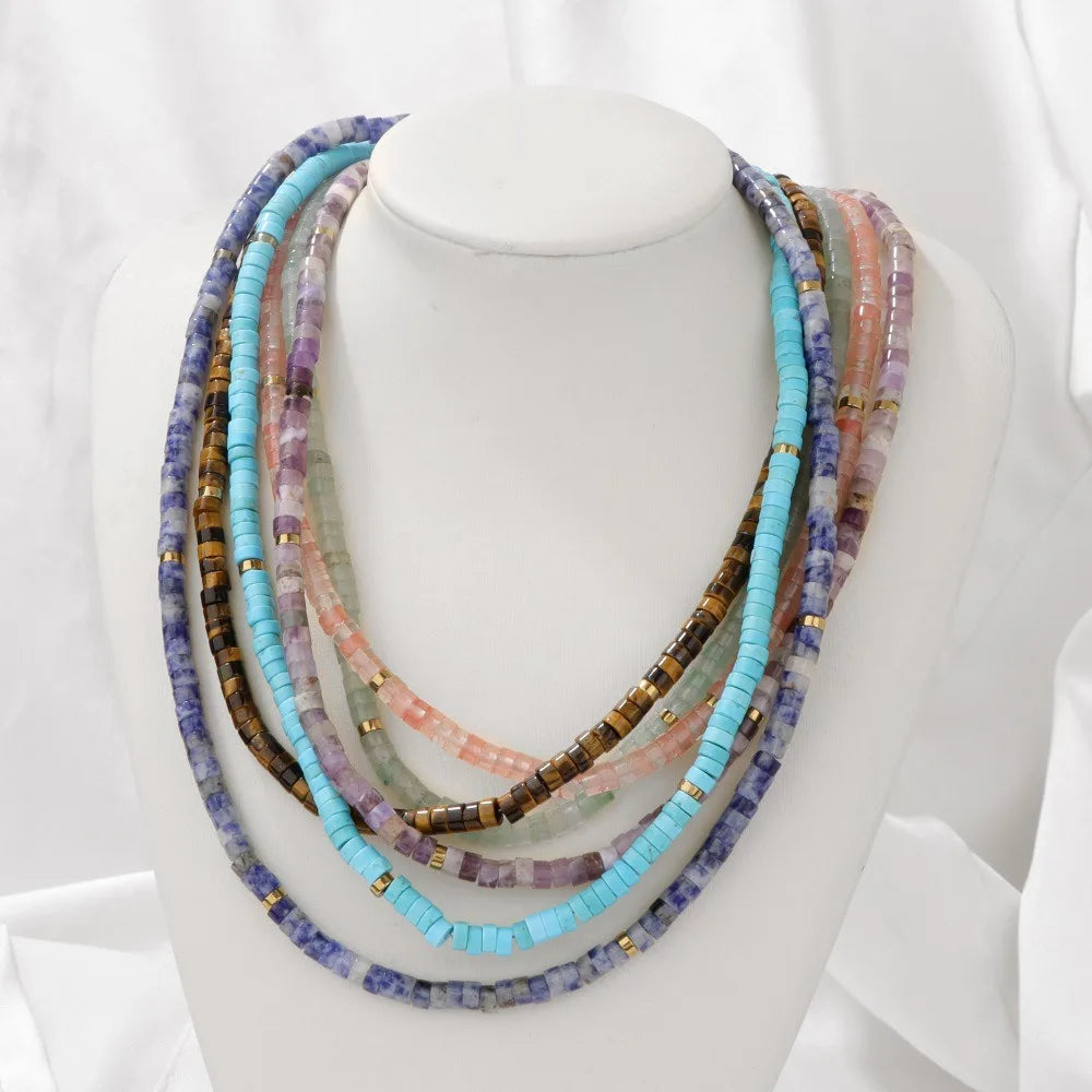 Colorful 2*4mm Stone Heishi Beads Dainty Necklace Gold Plated Spacer Bead Necklace Adjustable Beaded Choker Necklace with Clasp