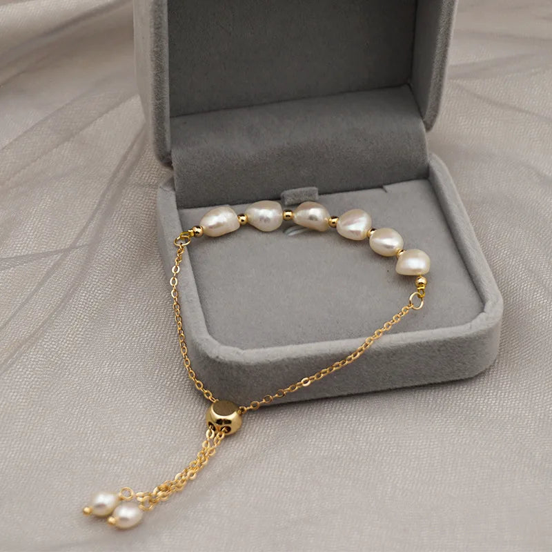 Ins Simple Minimalist Adjustable Pearl Woman Stainless Steel Bracelet Gold Plated Simple  Woman Bracelet