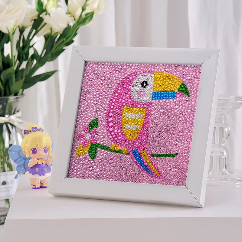 Animal Diamond Painting for Kids Parrot Crystal Painting by Number Kits Home Decor Gifts for Birthday DIY Painting Frame