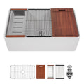 Free Shipping Sarlai 33 Single Bowl- White Kitchen Sink Ledge Workstation Apron Front Ceramic Porcelain White Farmhouse Sink