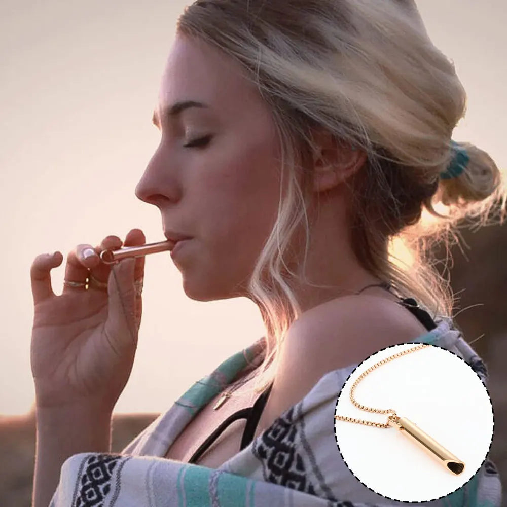 14K 18K Gold Plated Anxiety Relaxation Spirit Stress Relief Tool Relaxation Devices Whistle Necklace for Mindfulness Meditation