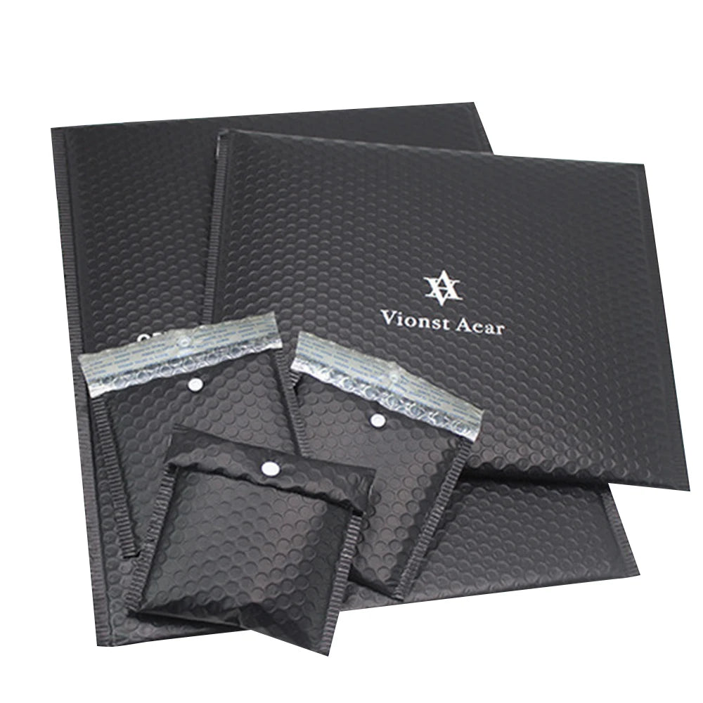 Packing Shipping Envelope Padded Shiny Black Matte Bubble Mailer Poly Mailers Custom Print Logo with Button