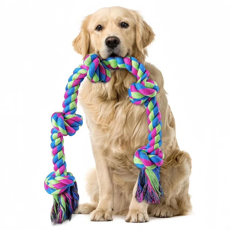 Best-Selling Eco-Friendly Large Dog Molar Chew Toy Five-Knot Bite-Resistant Cotton Rope with Pet Supplies Bag Included