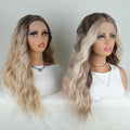 Julianna Kanekalon Wholesale Futura Fiber 26 Inches Synthetic Natural Curly Wavy Highlight Body Wave T Part Front Lace Wig
