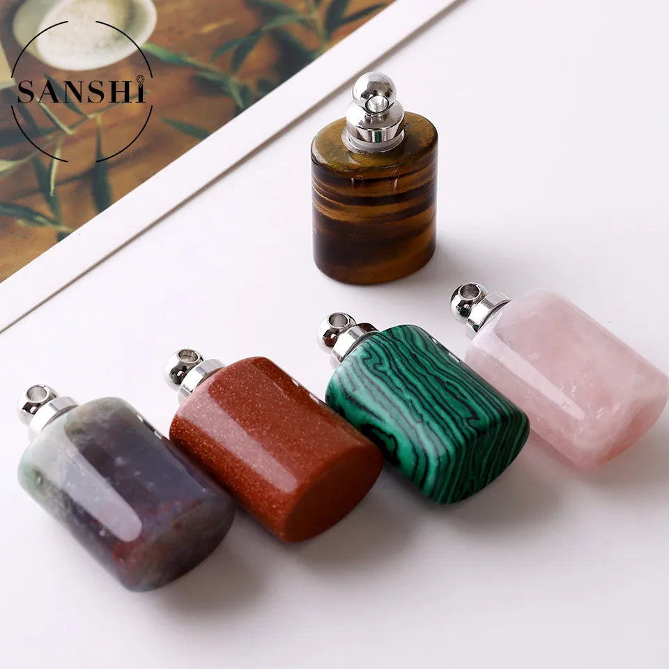 High Quality Multi Kind Natural Gems Stone Diffuser Connector Healing Chakra Crystal Quartz Perfume Bottle