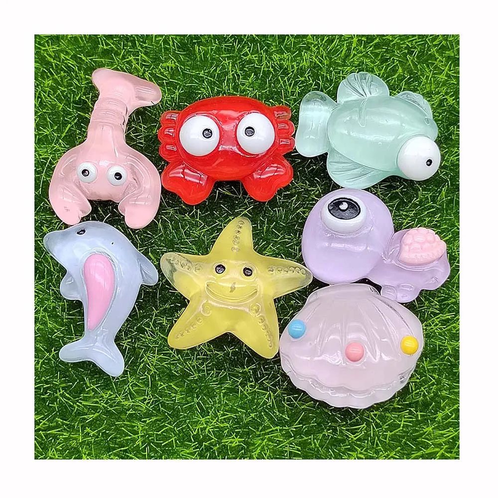 Clear Sea Animal Resin Beads Transparent Flatback Fish Shrimp Crabs Turtles Starfish Shell Ocean Theme Jewelry Making