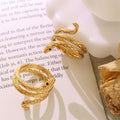 Vintage Stainless Steel Natural Stone Crystal Wrap Rings Animal Open Cuff Gold Snake Ring Jewelry