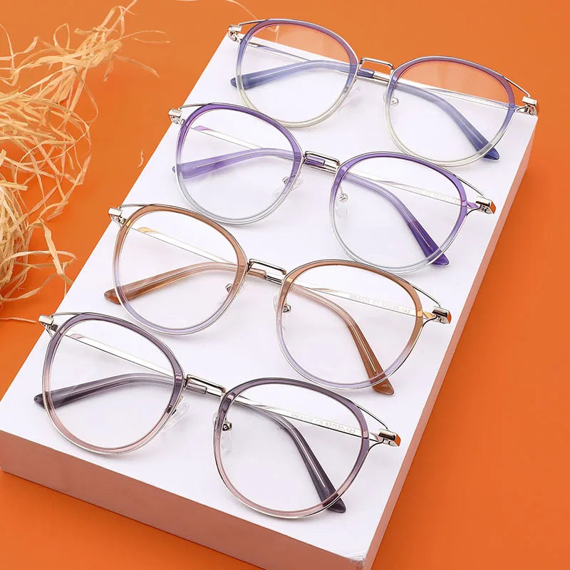 Wholesale Acetate and Metal Fashion Women Gradient Color Round Special Design Acetate Metal Optical Glasses 2022