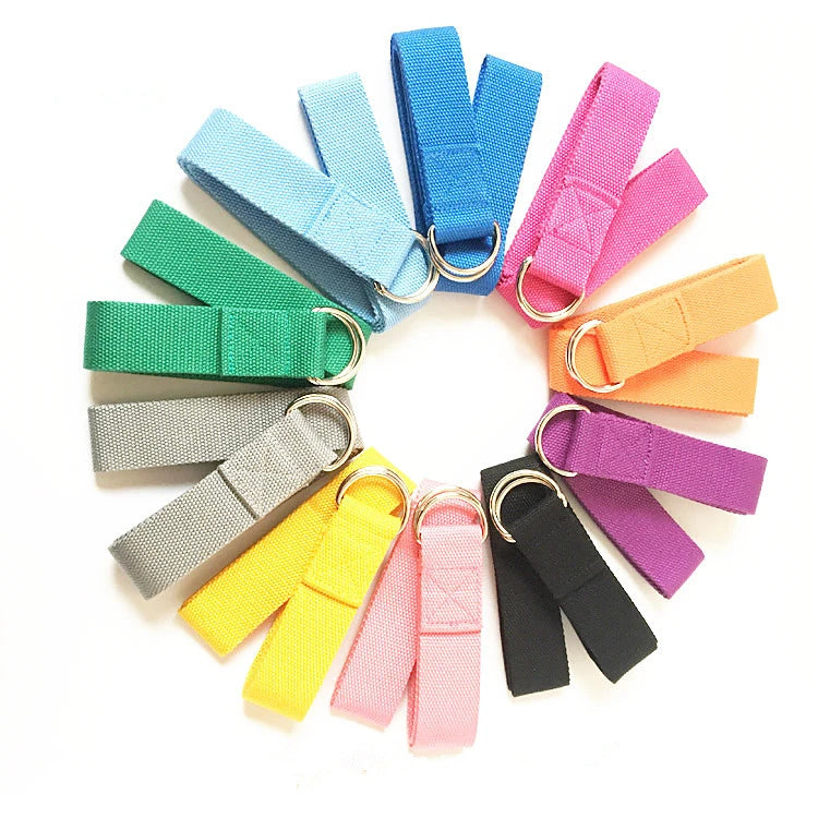 Thick Double D-ring Cotton Exercise Yoga Stretching Strap Belt with logo Customized