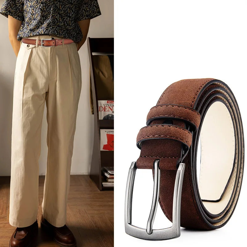 Hot Sell Retro Casual Universal Man Automatic Buckle Suede Leather Belts for Jean Pants Men's Fashion High-grade Belt