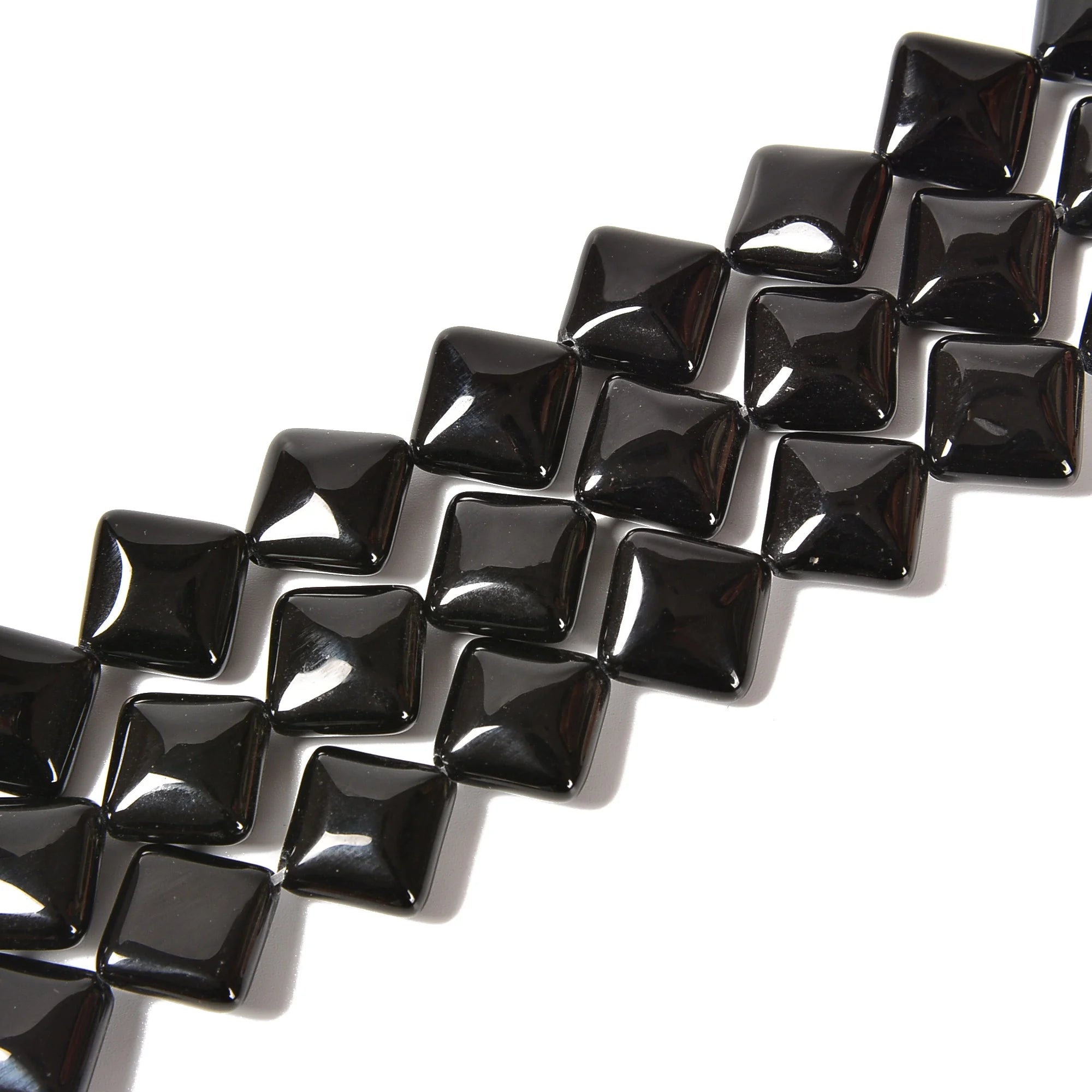 Loose 12mm 14mm 18mm  20mm Natural Black Onyx Gemstone Beads Strends Bevel Faceted Square Stone Bead for Jewelry Making