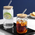 Hot Selling 12oz 16oz High Borosilicate Glass Mugs Transparent Cups with Bamboo Lids and Glass Straws for Milk Beer Coffee