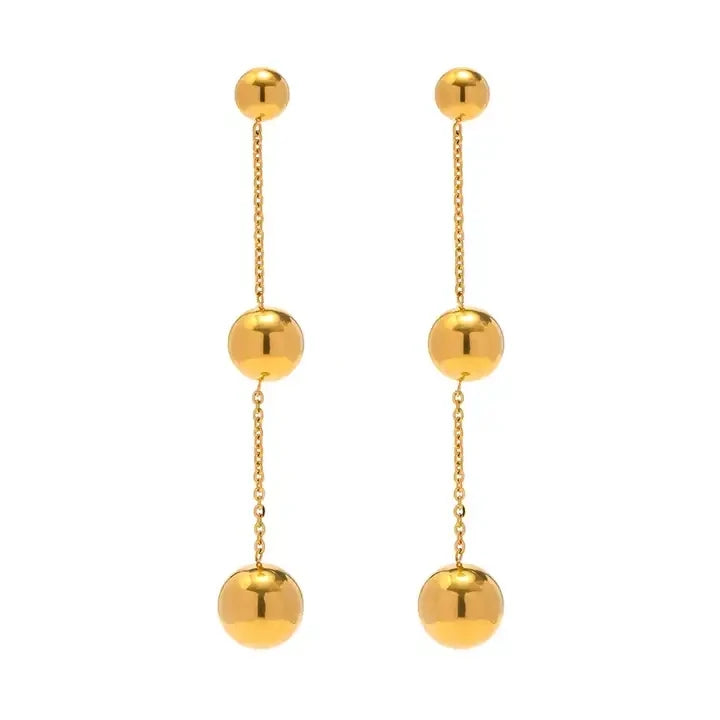 ERESI Fashion Jewelry Waterproof 18K Gold Plated Stainless Steel Earring Glaring Bead Dainty Long Tassel Drop Ball Earrings