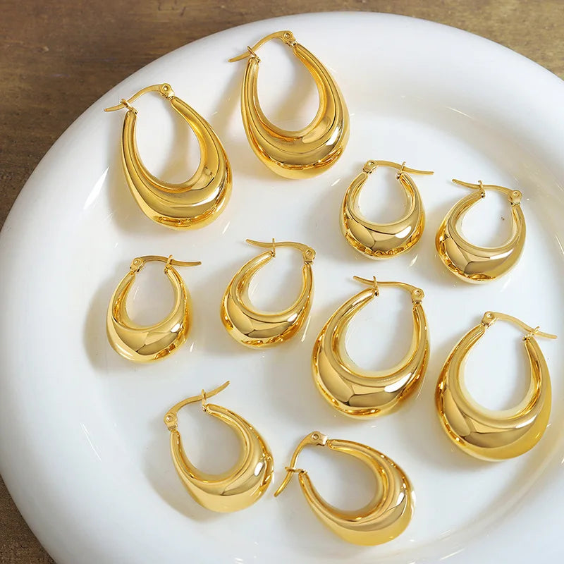 High Quality New Design French Classic Vintage Round Crescent Stainless Steel Hoop Earring for Women F173
