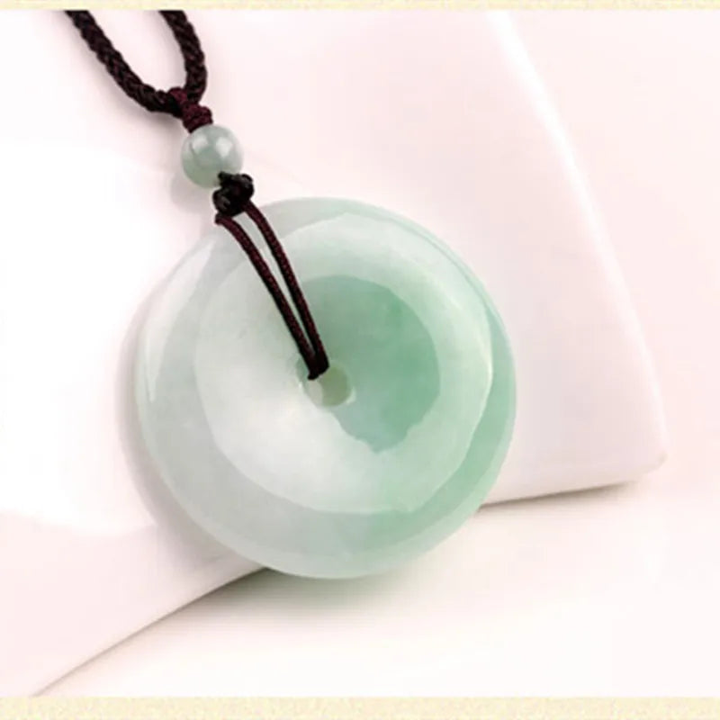 Turquoise Green Jadeite Crystal Peace Buckle Pendant Fashionable Safety Buckle Necklace with Natural Charm Pendants and Jewelry