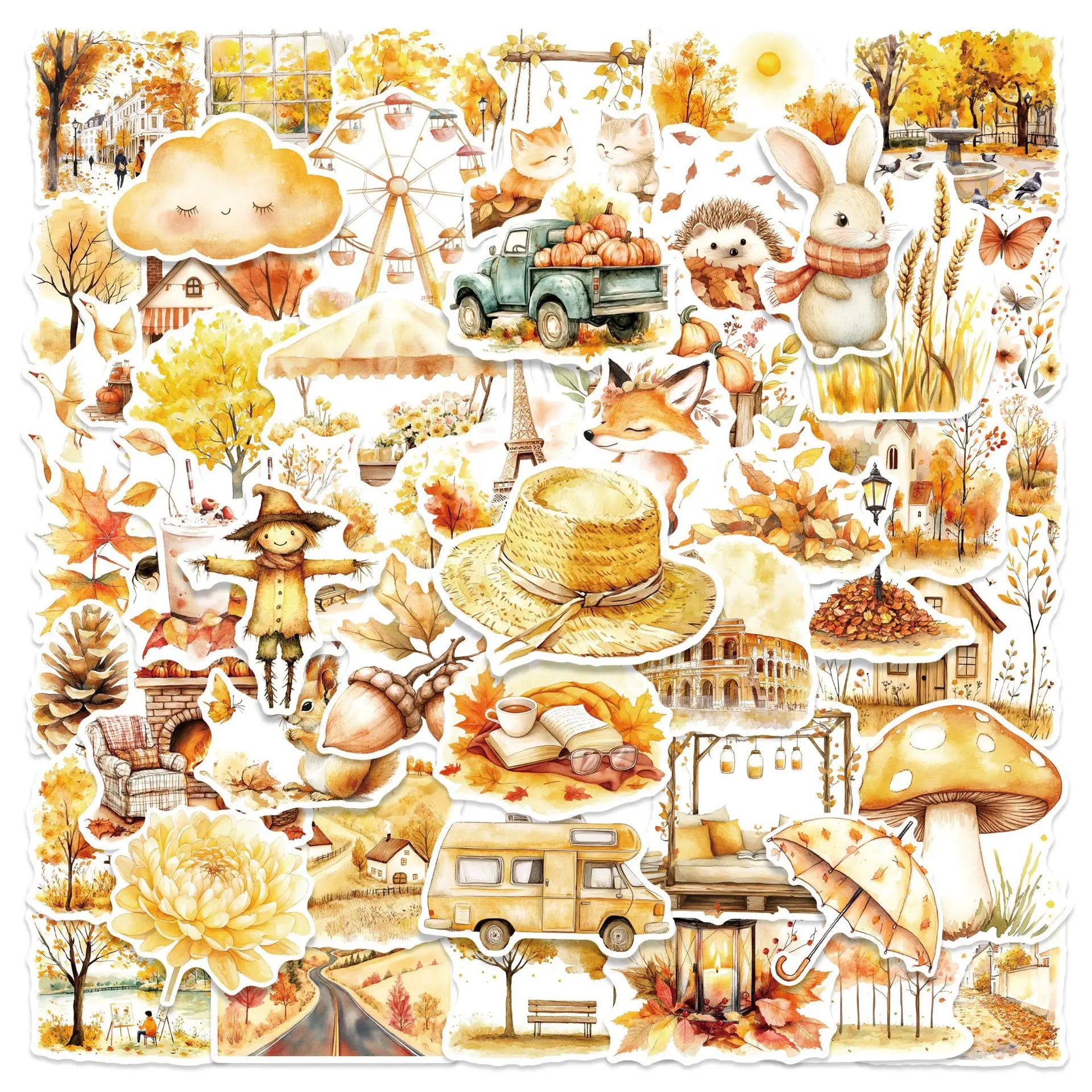 50PCS Beautiful yellow maple leaf harvest autumn scenery sticker