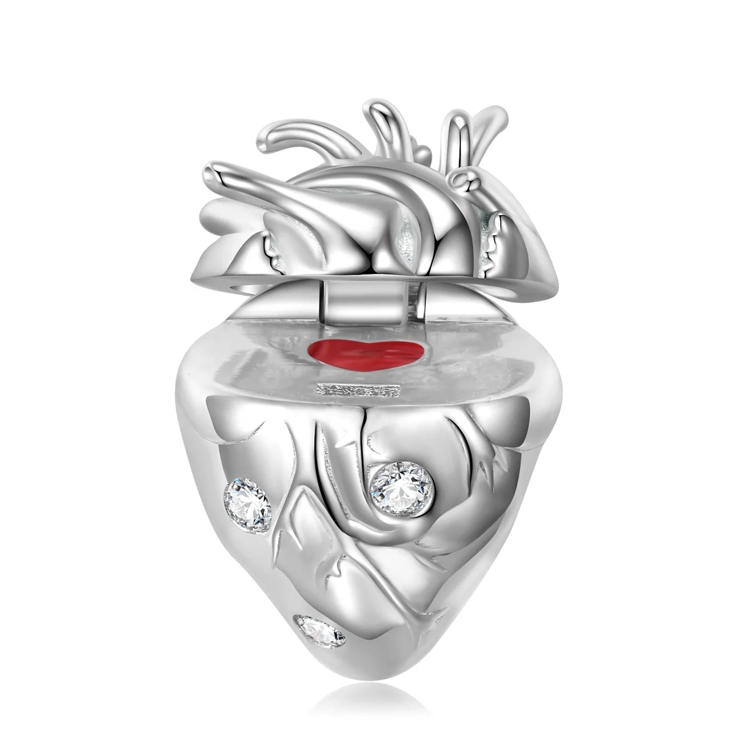 Red Heart Pattern Can Be Opened Charm Authentic 925 Sterling Silver Beads with CZ for Women Fine Enamel Jewelry Charm Bracelets