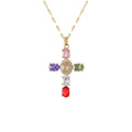 INS Vintage Titanium Stainless Steel Cross Necklace Gold Plated Religion Oval Zircon Crystal Cross Charm Women Necklaces Jewelry