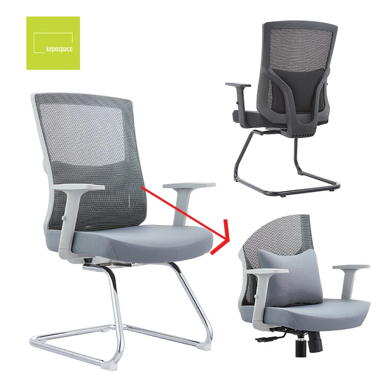Cheap Lumbar Cushion with Storage Compartment Meeting Chair Visit Chair Ergonomic Office Visitor Mid Back Mesh Chair No Wheel