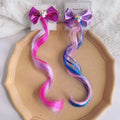 Wholesale Multi-Color Curly Ponytail Hair Extensions for Kids Gradient Bow Wig Hair Pieces with Comfortable Clips for Girls