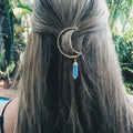 Wholesale New Design Metal Hair Clips Fashion Moon Hair Clip Hexagonal Column Natural Stone Pendant Hair Clip