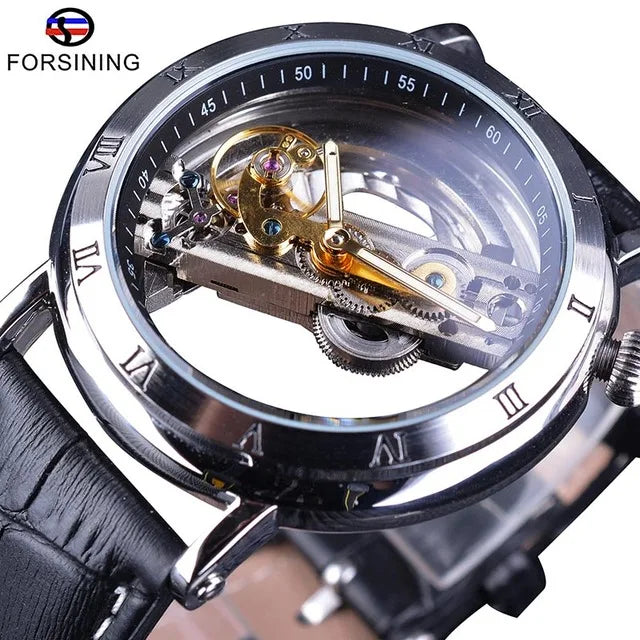Forsining Men Mechanical Watch Mens Minimalism Waterproof Skeleton Steampunk Genuine Leather Tourbillon Watches Relojes Hombre