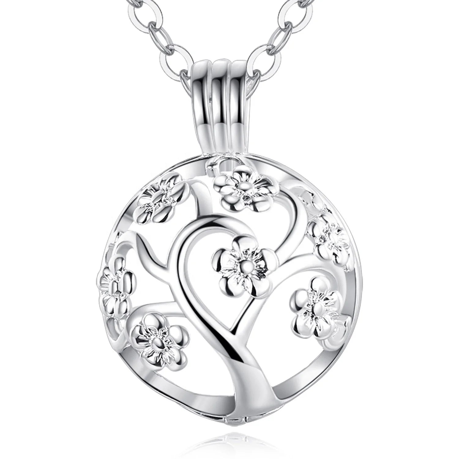 Isunni Jewelry Alloy Silver Plated Trendy Flower Cage Angel Caller Harmony Bola Ball Women's/Unisex Anniversary Necklace