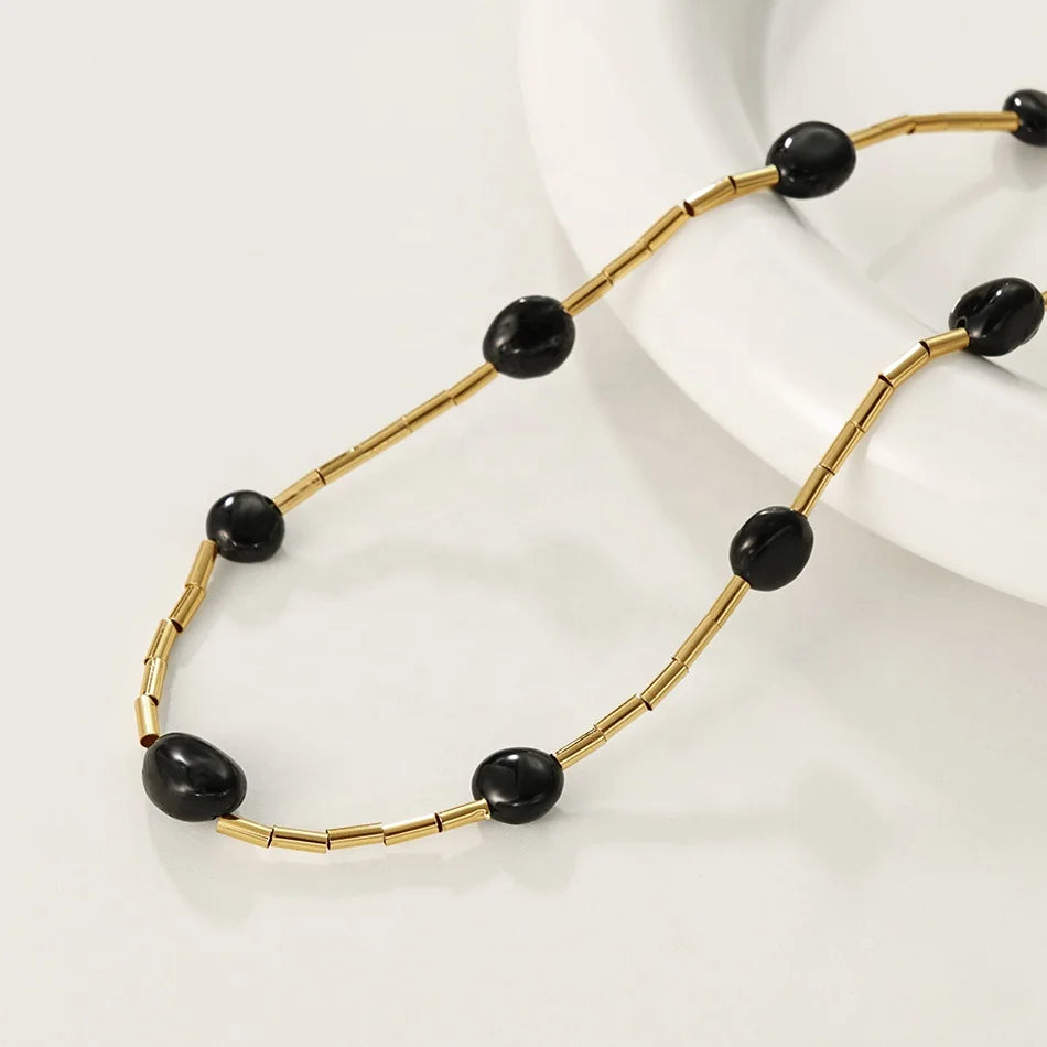 Nagosa Wholesale Jewelry 925 Sterling Silver Obsidian Beaded Baroque Pearl Necklaces for Women