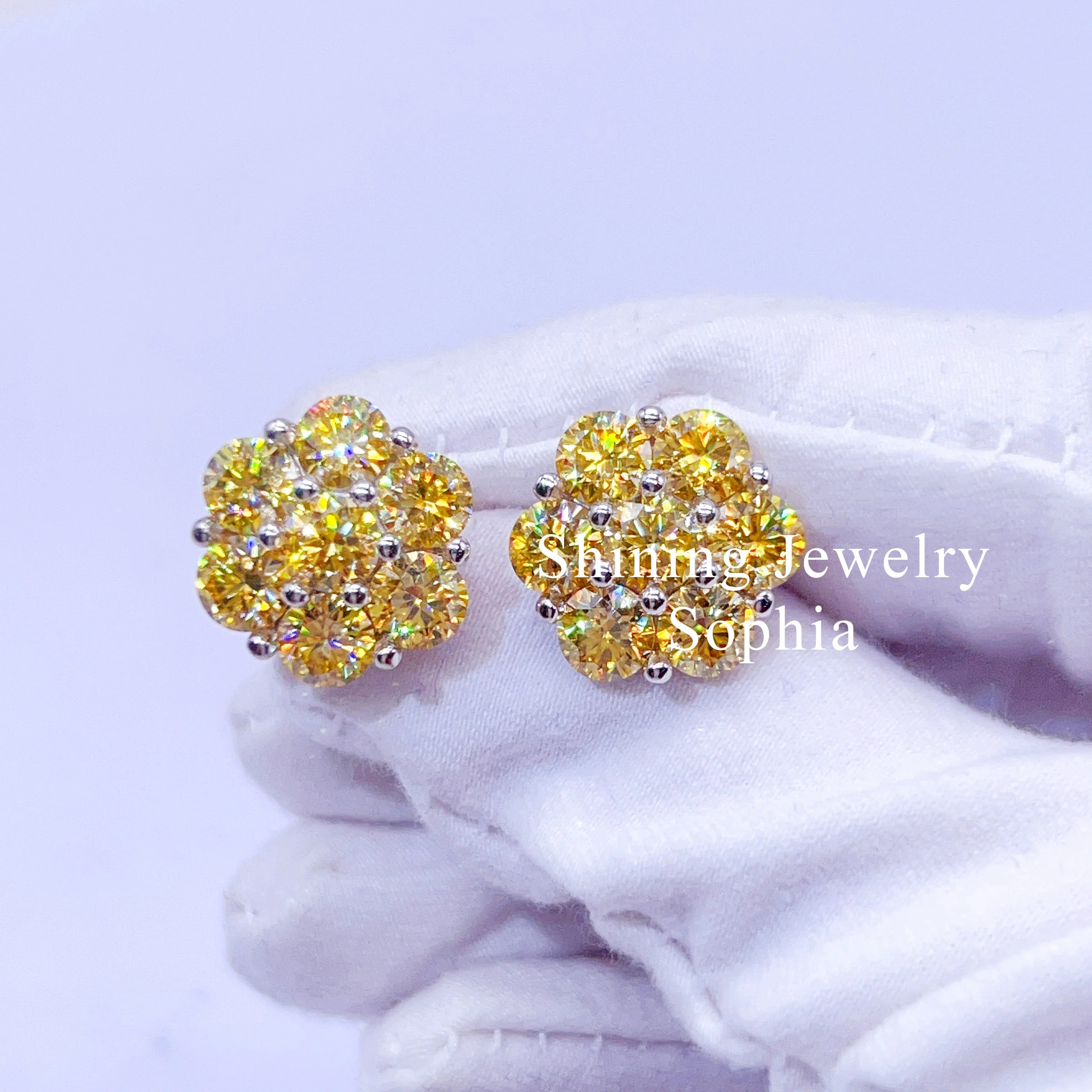 Hip Hop Men Jewelry S925 Sterling Silver Gold Plated Micro Pave Yellow Colored Moissanite Stud Earring