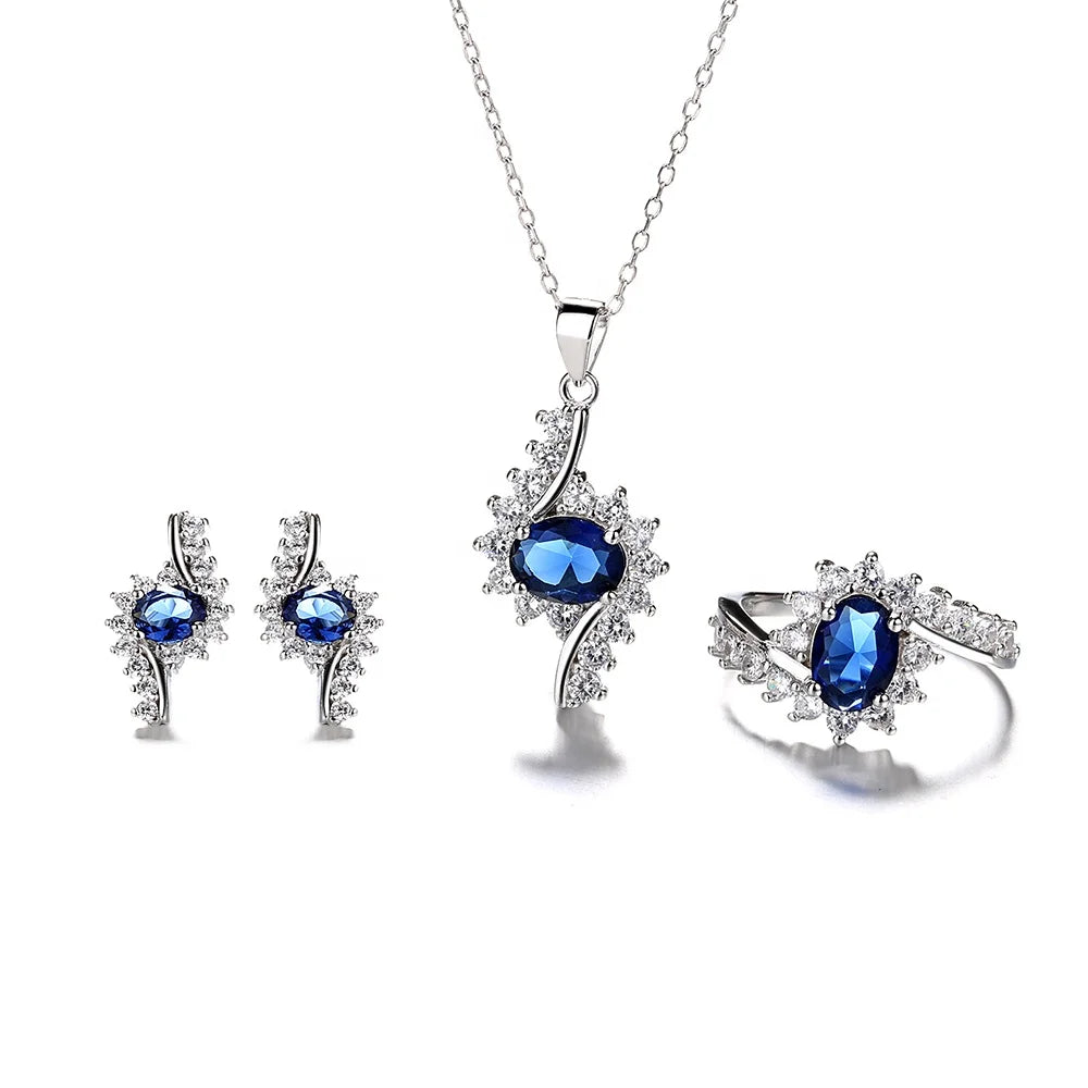 Engagement Jewelry Sets Earring Ring Pendant 925 Sterling Silver Jewelry Sets