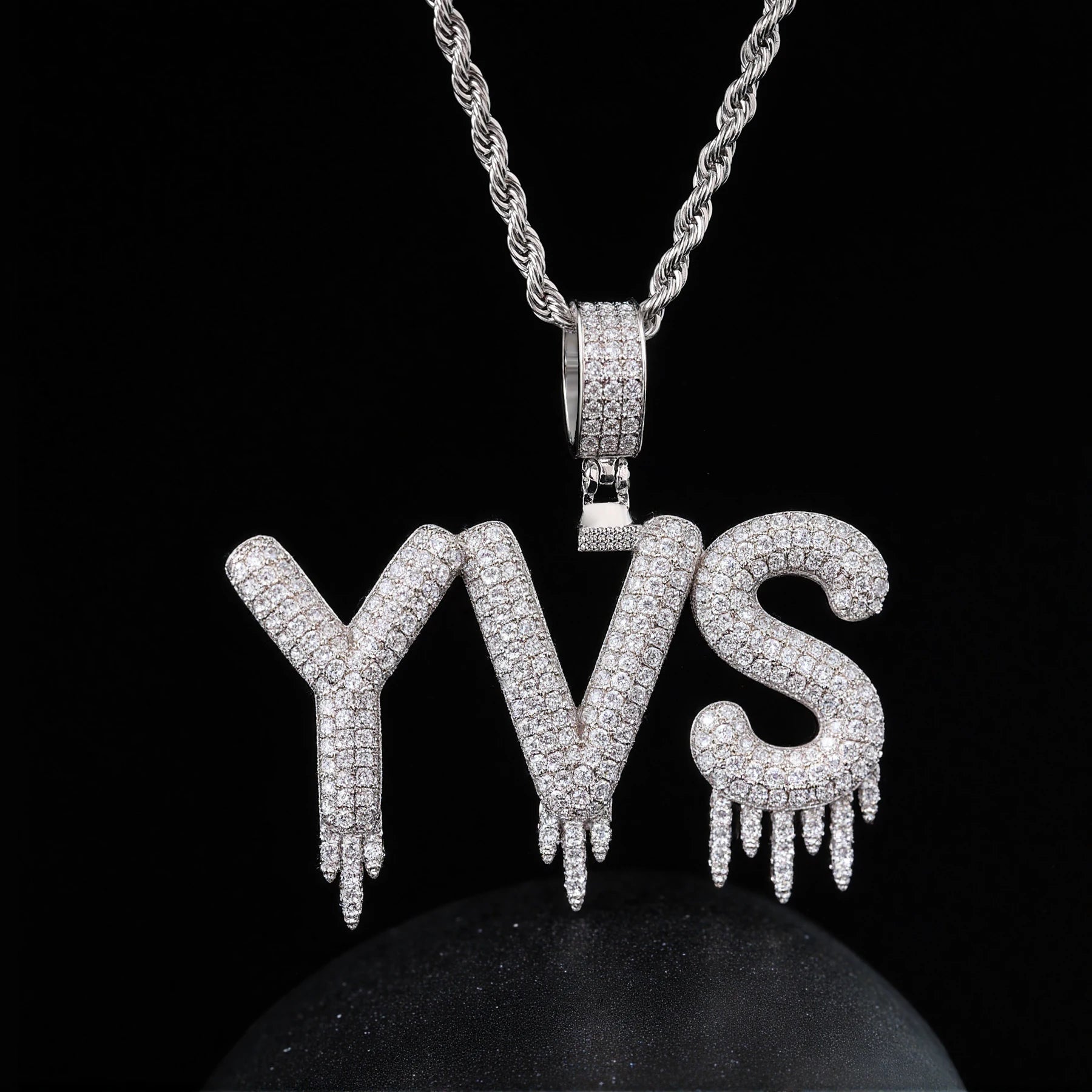 Hip Hop Iced Out Drip Letter Style Personalize Custom Name  Pendant Custom Name Zircon 18k Gold Pendant Necklace