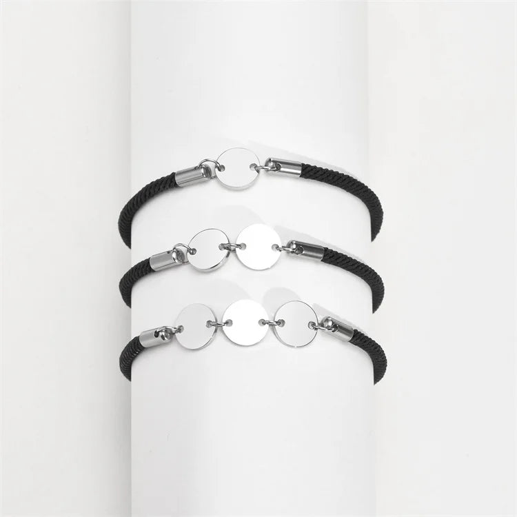 Fashion Personalized Jewelry Stainless Steel DIY Round Charm Dainty Adjustable Bracelet